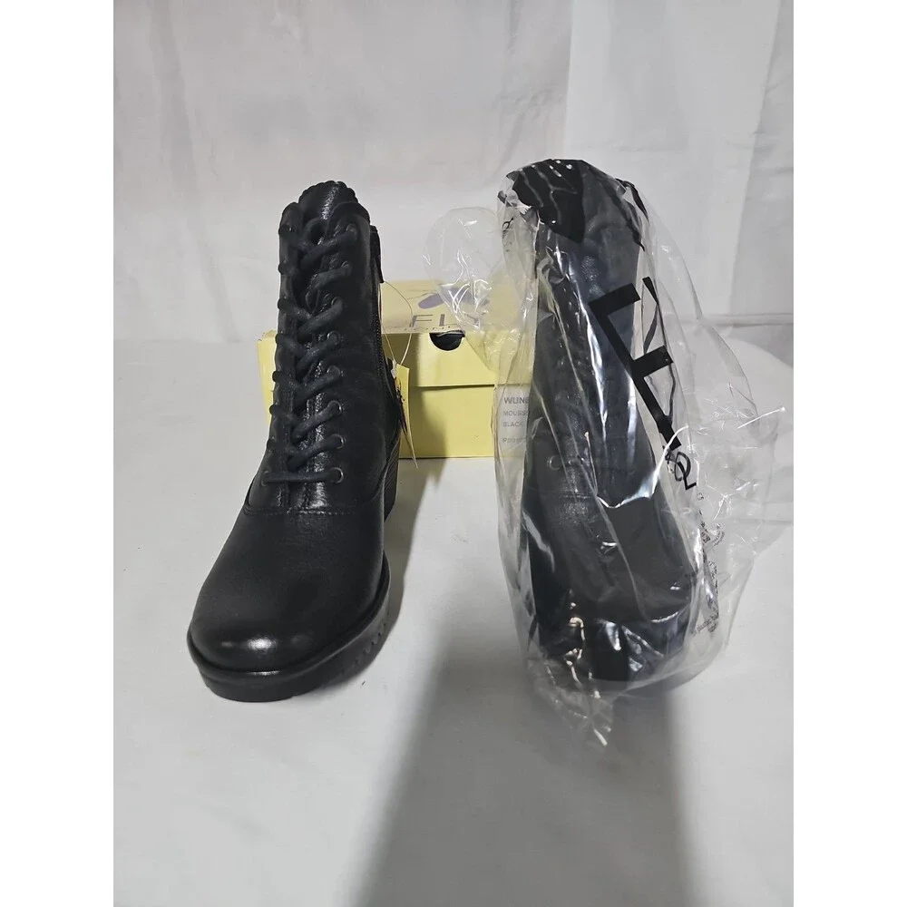 NIB Fly London Wune077 Fly Women's Black Leather Lace Up Ankle Boots EU 39